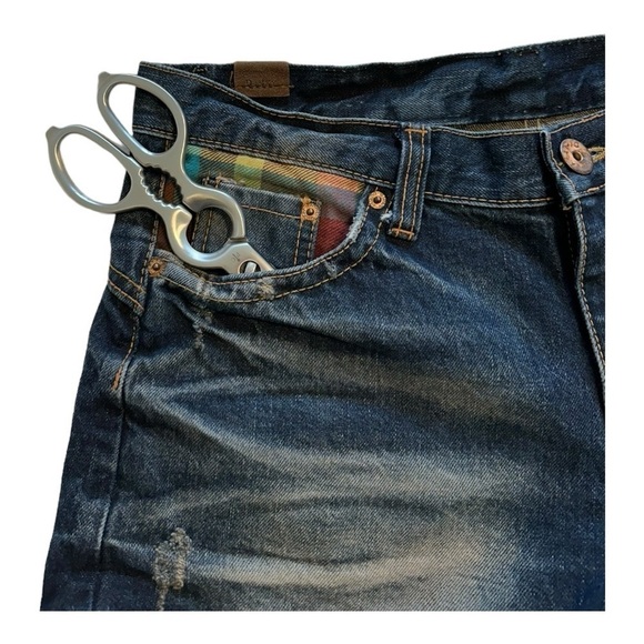 DINKY Denim Shorts With Plaid And Distressing Dark Wash - Size Medium - Picture 7 of 12